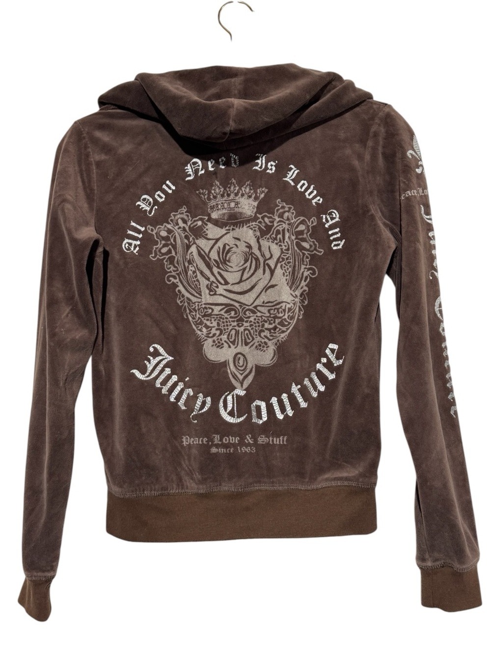 Juicy Couture Y2K Velour Hoodie Juniors Size Large Brown Velvet Vintage 90s